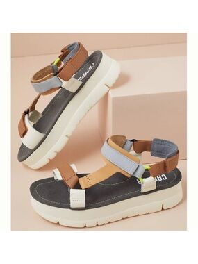 Camper women’s Oruga Up Platform Sandals Tevas style 37 tan cream gray leather